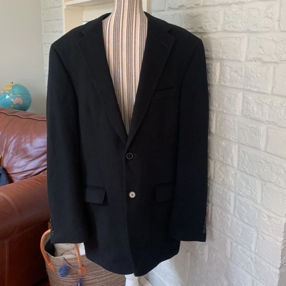 Andrew Fezza Black Single Breasted 100% Camel Hair 42L Sport Coat